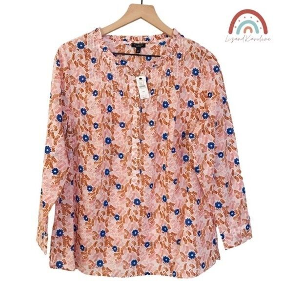 New! Talbots Pintuck Voile Floral Peasant Top Blouse Petite - Picture 2 of 11